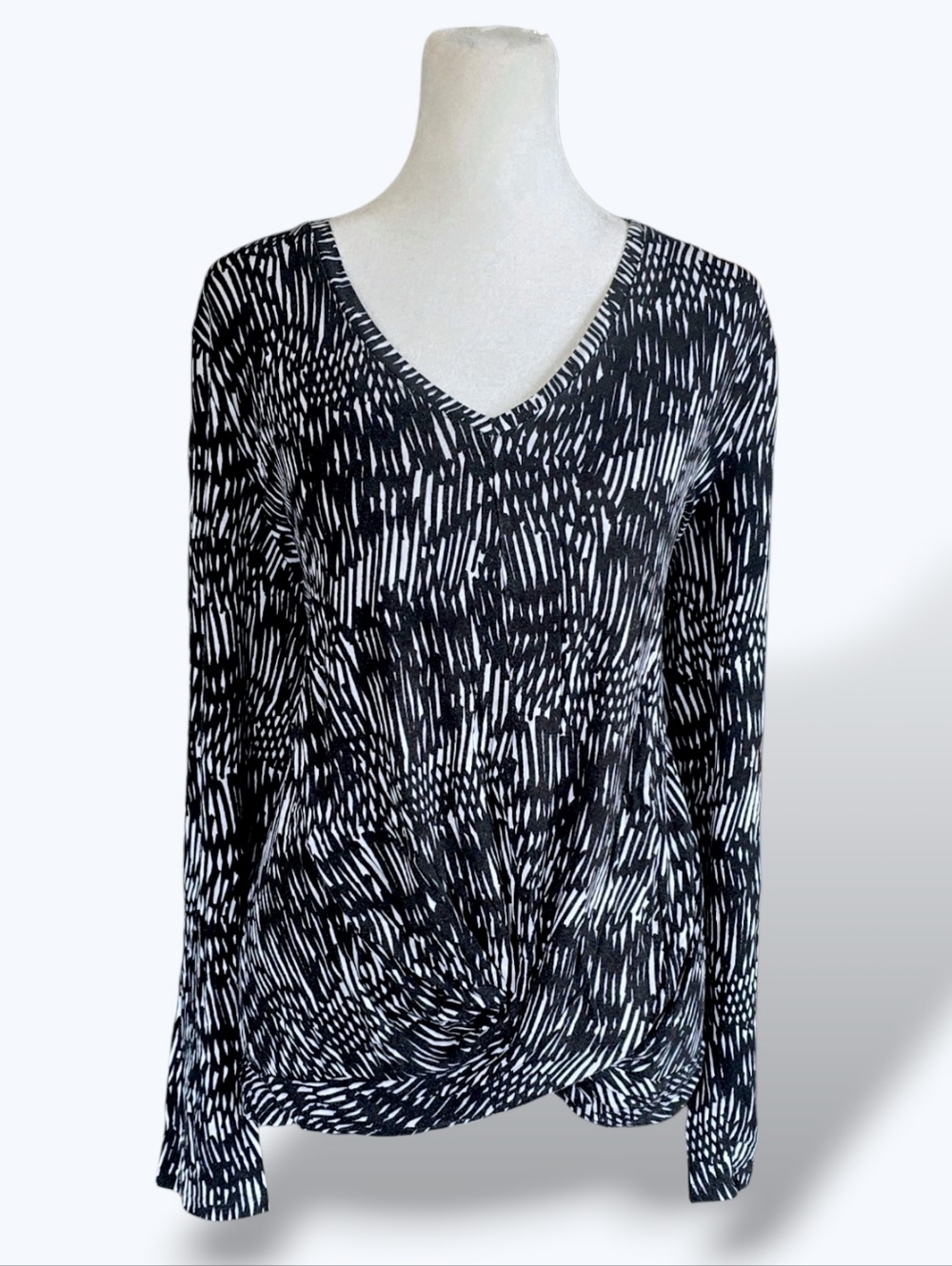🟨 Simply Vera Verawang V-Neck Geometric Twist-Knot Long Sleeve Pullover Top XXL